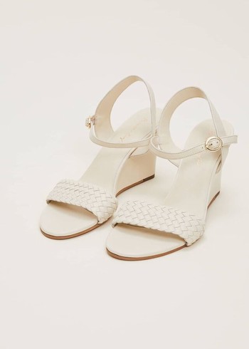 Phase Eight Leather Plait Strap Wedge Heels White USA | 0453986-AI